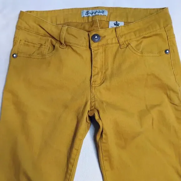 Emperial Women’s Size 7 Mustard Yellow Skinny Stretch Low Rise Jeans Embellished - Picture 2 of 15